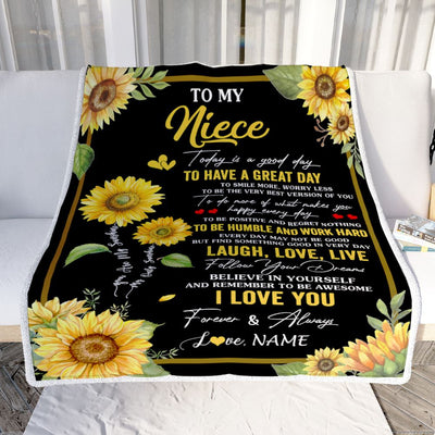 Personalized To My Niece Sunflower Blanket From Aunt Uncle Every Day Laugh Love Live Niece Birthday Gifts Graduation Christmas Customized Fleece Blanket | siriusteestore