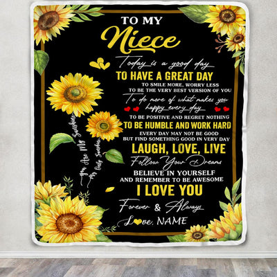 Personalized To My Niece Sunflower Blanket From Aunt Uncle Every Day Laugh Love Live Niece Birthday Gifts Graduation Christmas Customized Fleece Blanket | siriusteestore
