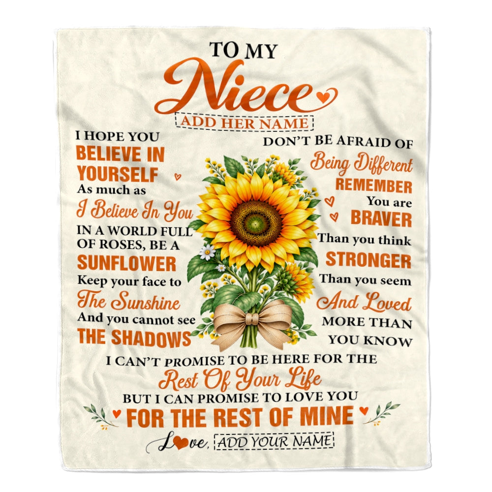 Personalized To My Niece Sunflower From Aunt Uncle Blanket Inspirational Birthday Idea Niece Gift Graduation Graduation Christmas Custom Fleece Throw Blanket | siriusteestore