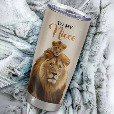 Personalized To My Niece Tumbler Cup From Uncle Whenever You Fell Overwhelmed Lion Niece Pendant Birthday Gifts Graduation Christmas Custom Travel Mug | siriusteestore