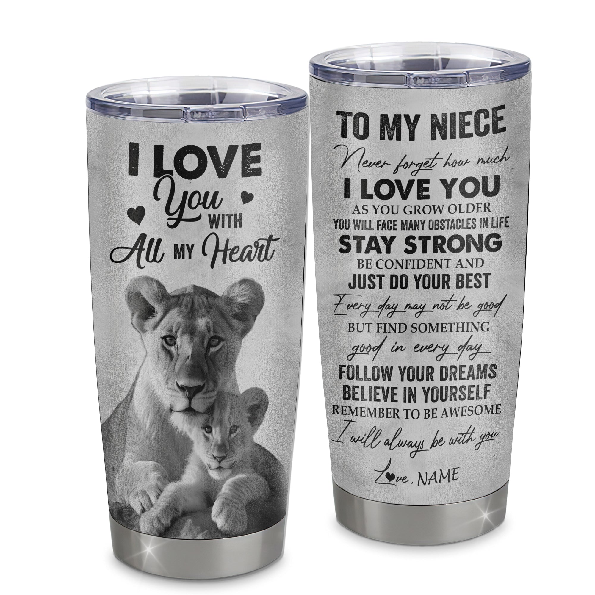 Personalized To My Niece Tumbler From Aunt Auntie Stainless Steel Cup I Love You With All My Heart Niece Birthday Graduation Christmas Travel Mug | siriusteestore