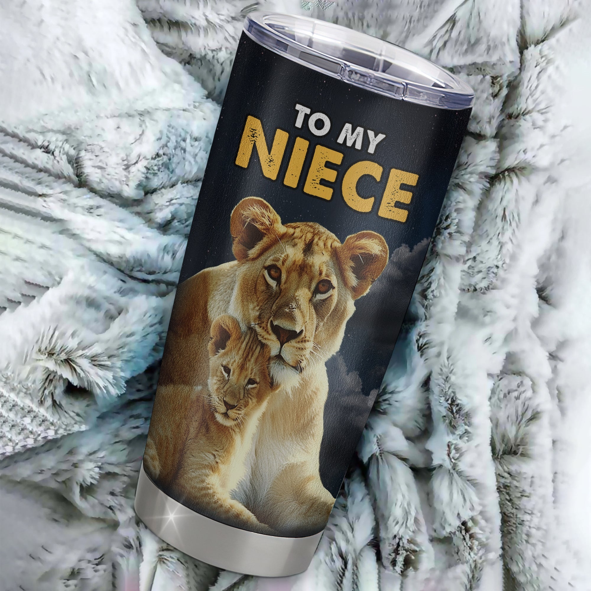 Personalized To My Niece Tumbler From Aunt Auntie Stainless Steel Cup Lion Never Give Up Niece Birthday Graduation Christmas Travel Mug | siriusteestore