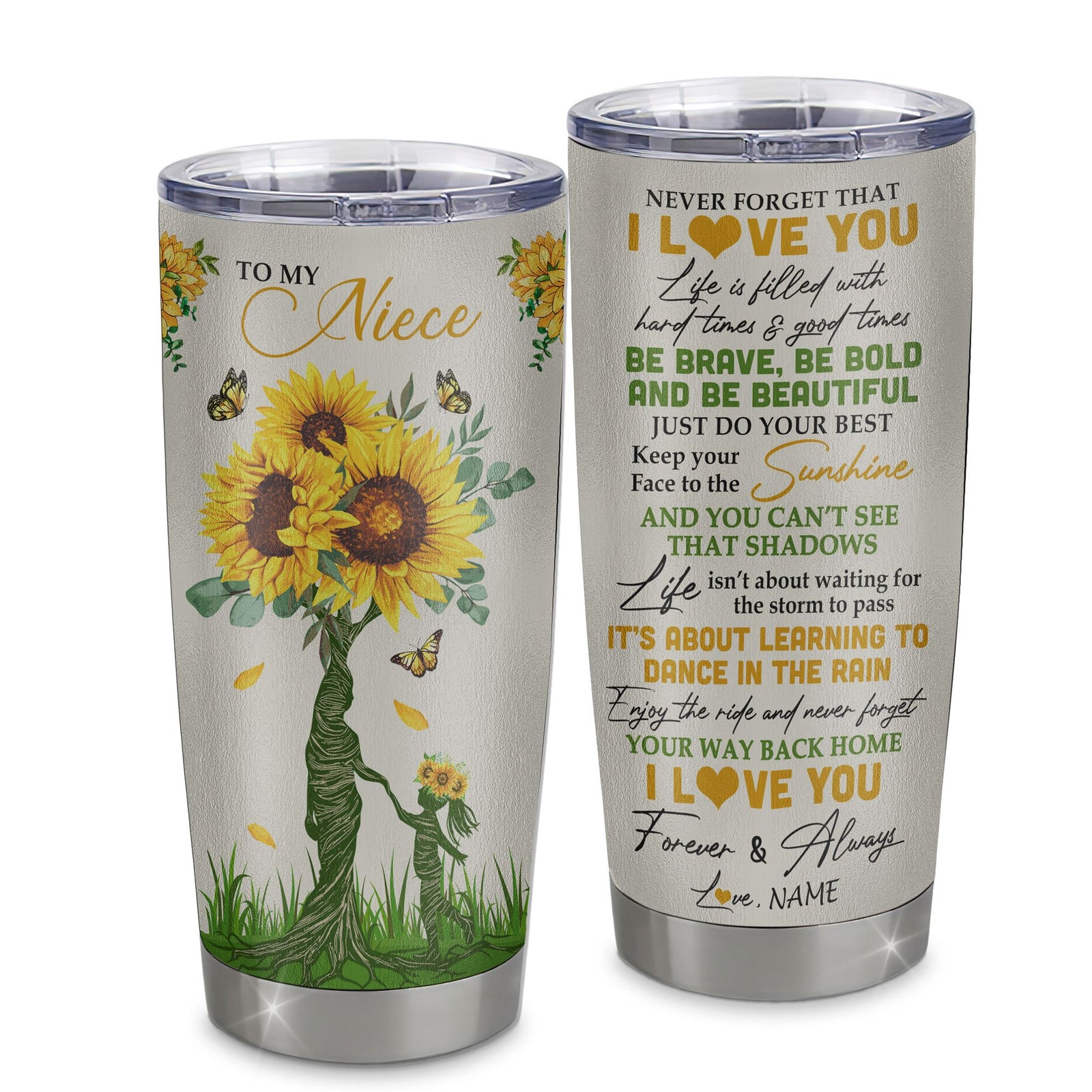 Personalized To My Niece Tumbler From Aunt Auntie Stainless Steel Cup Never Forget That I Love You Sunflower Niece Birthday Graduation Christmas Travel Mug | siriusteestore