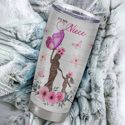 Personalized To My Niece Tumbler From Aunt Auntie Stainless Steel Cup Wherever Your Journey Tree Butterfly Niece Birthday Graduation Christmas Travel Mug | siriusteestore