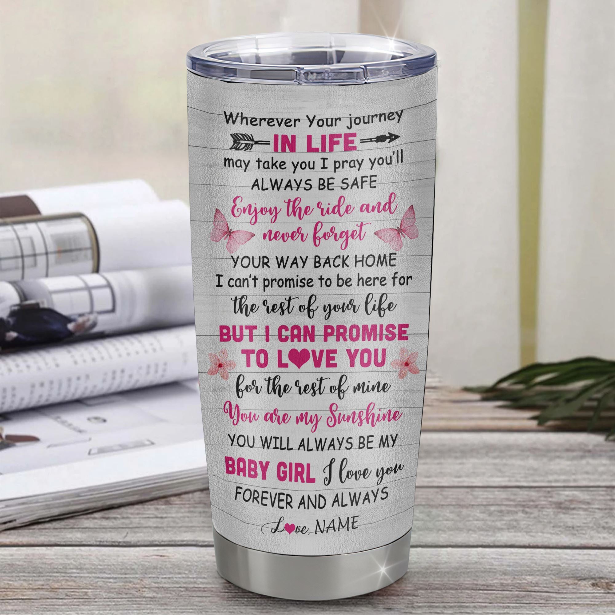 Personalized To My Niece Tumbler From Aunt Auntie Stainless Steel Cup Wherever Your Journey Tree Butterfly Niece Birthday Graduation Christmas Travel Mug | siriusteestore