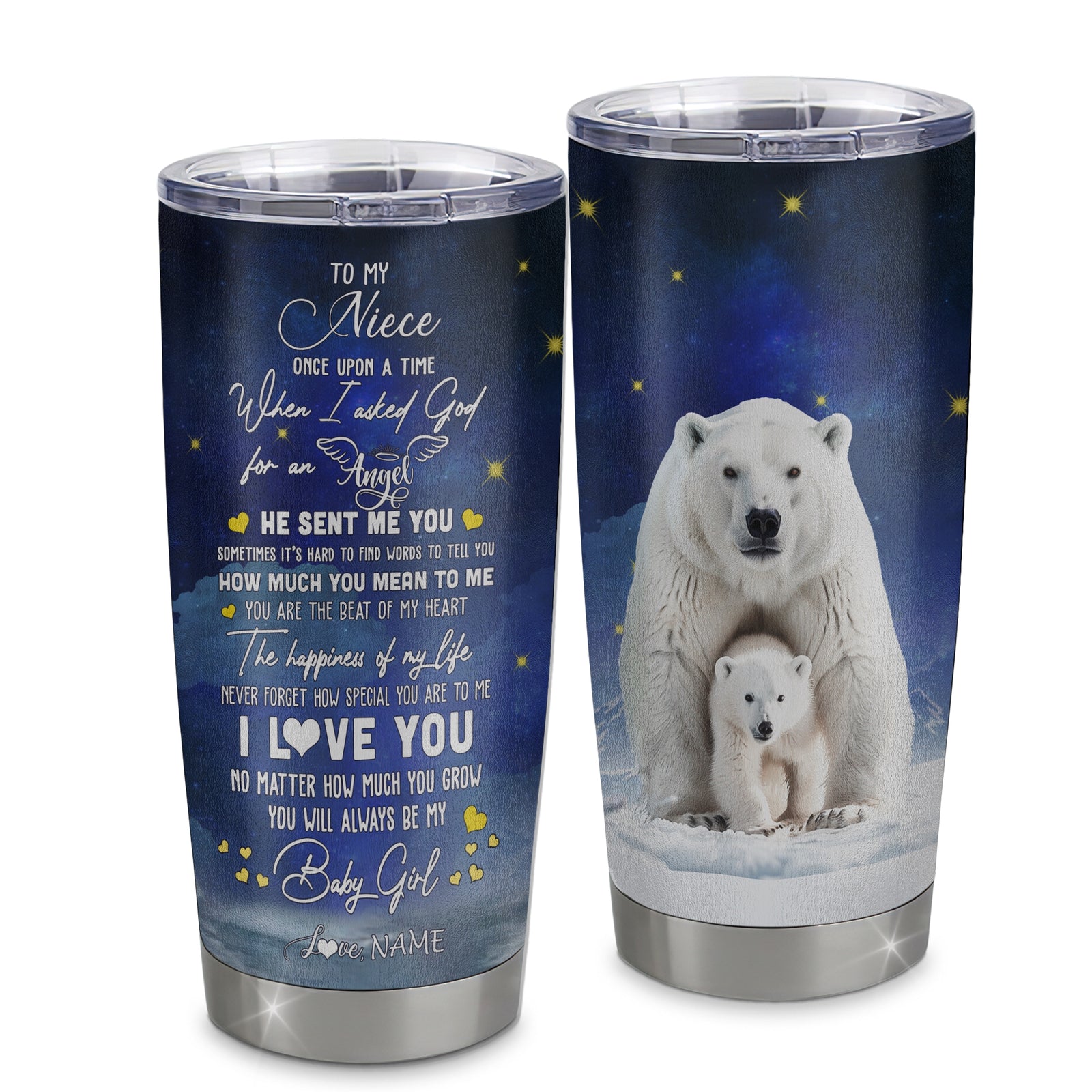 Personalized To My Niece Tumbler From Aunt Auntie Uncle Stainless Steel Cup Polar Bear Never Forget I Love You Niece Birthday Graduation Christmas Travel Mug | siriusteestore