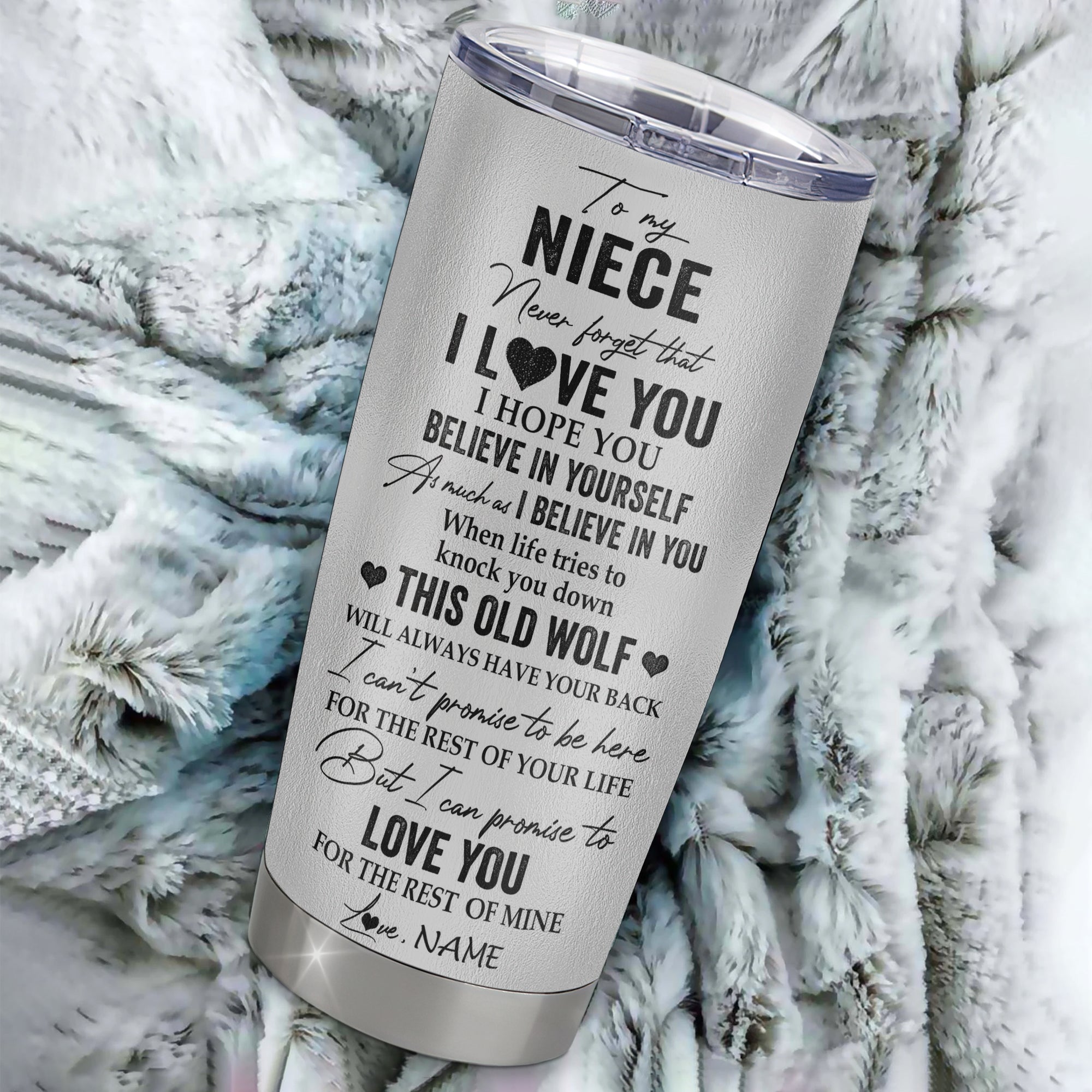Personalized To My Niece Tumbler From Aunt Auntie Uncle Stainless Steel Cup This Old Wolf Love You Niece Birthday Graduation Christmas Travel Mug | siriusteestore