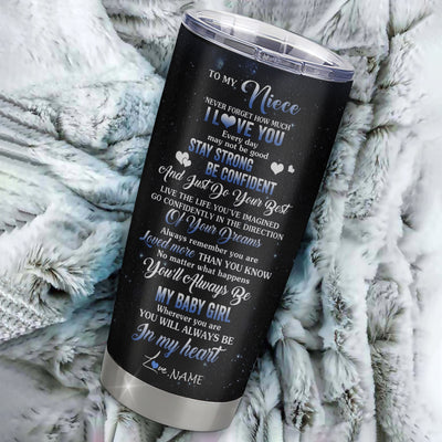 Personalized To My Niece Tumbler From Aunt Auntie Uncle Stainless Steel Wolf Never Forget How Much I Love You Niece Birthday Graduation Christmas Travel Mug | siriusteestore