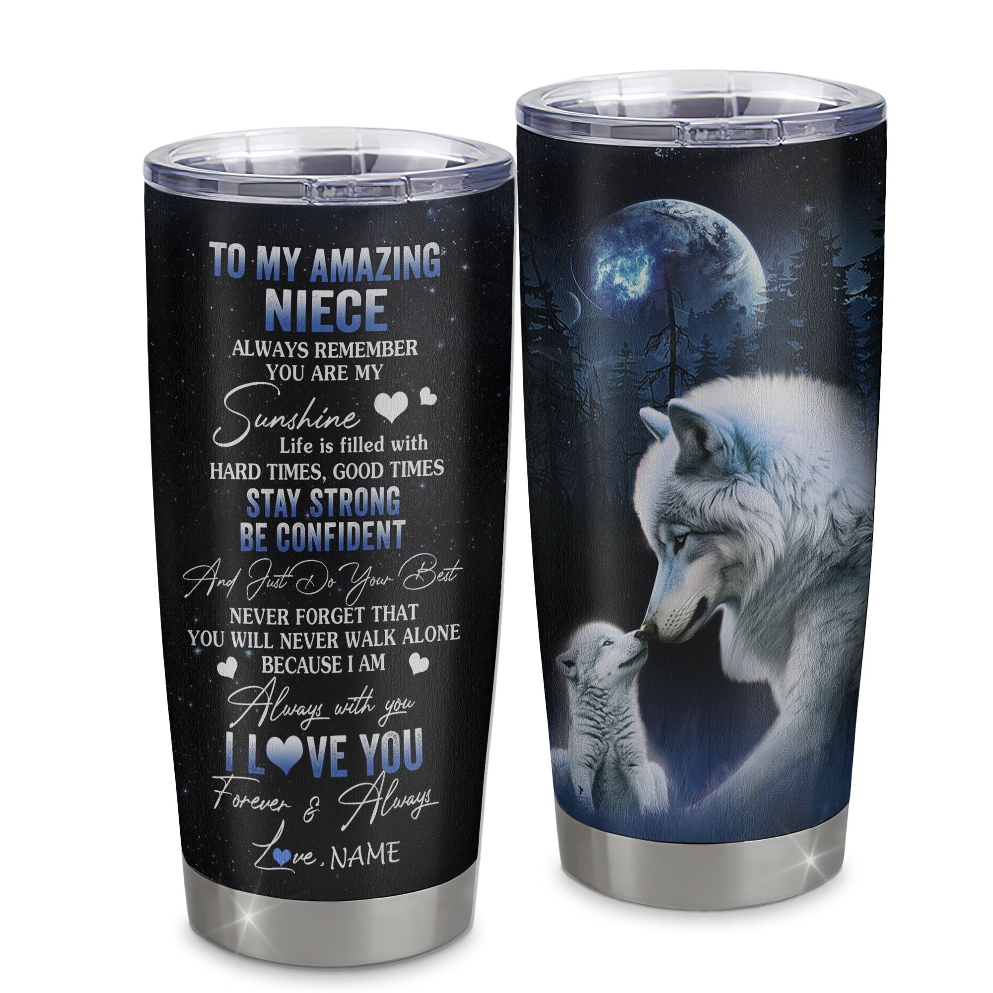 Personalized To My Niece Tumbler From Aunt Uncle Auntie Stainless Steel Cup Moon Wolf Niece Birthday Gifts Graduation Christmas Custom Travel Mug | siriusteestore
