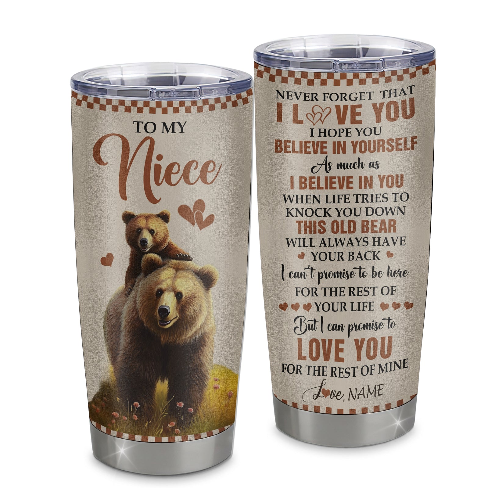 Personalized To My Niece Tumbler From Aunt Uncle Auntie Stainless Steel Cup This Old Bear Love You Niece Birthday Gifts Graduation Christmas Custom Travel Mug | siriusteestore