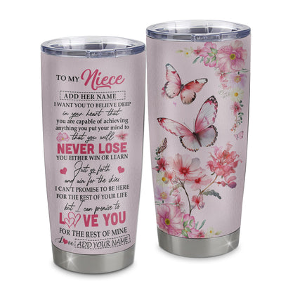 Personalized To My Niece Tumbler From Aunt Uncle Auntie You Will Never Lose Butterfly Niece Birthday Gifts Graduation Christmas Custom Stainless Steel Cup Travel Mug | siriusteestore