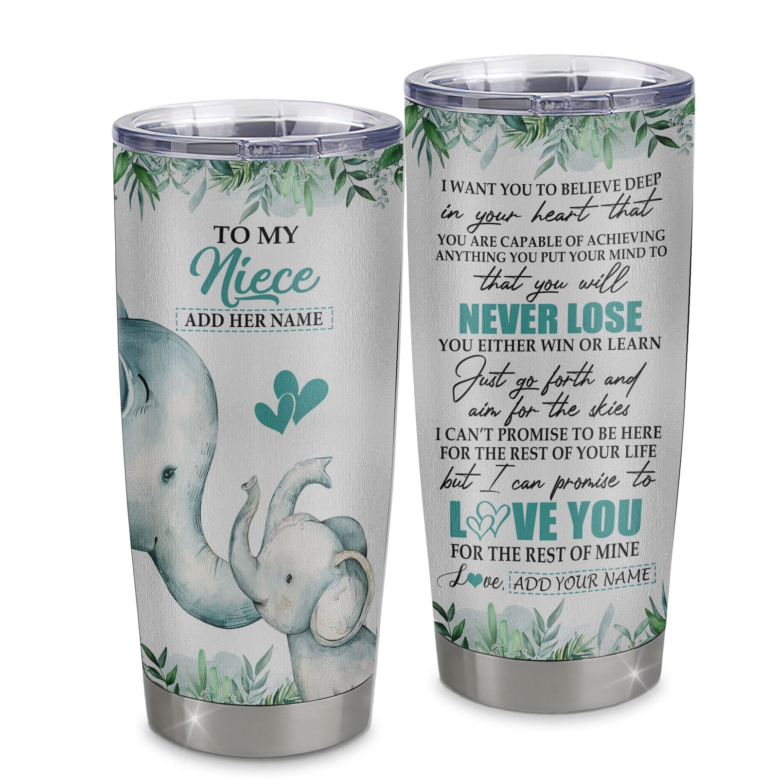 Personalized To My Niece Tumbler From Aunt Uncle Auntie You Will Never Lose Elephant Niece Birthday Gifts Graduation Christmas Custom Stainless Steel Cup Travel Mug | siriusteestore