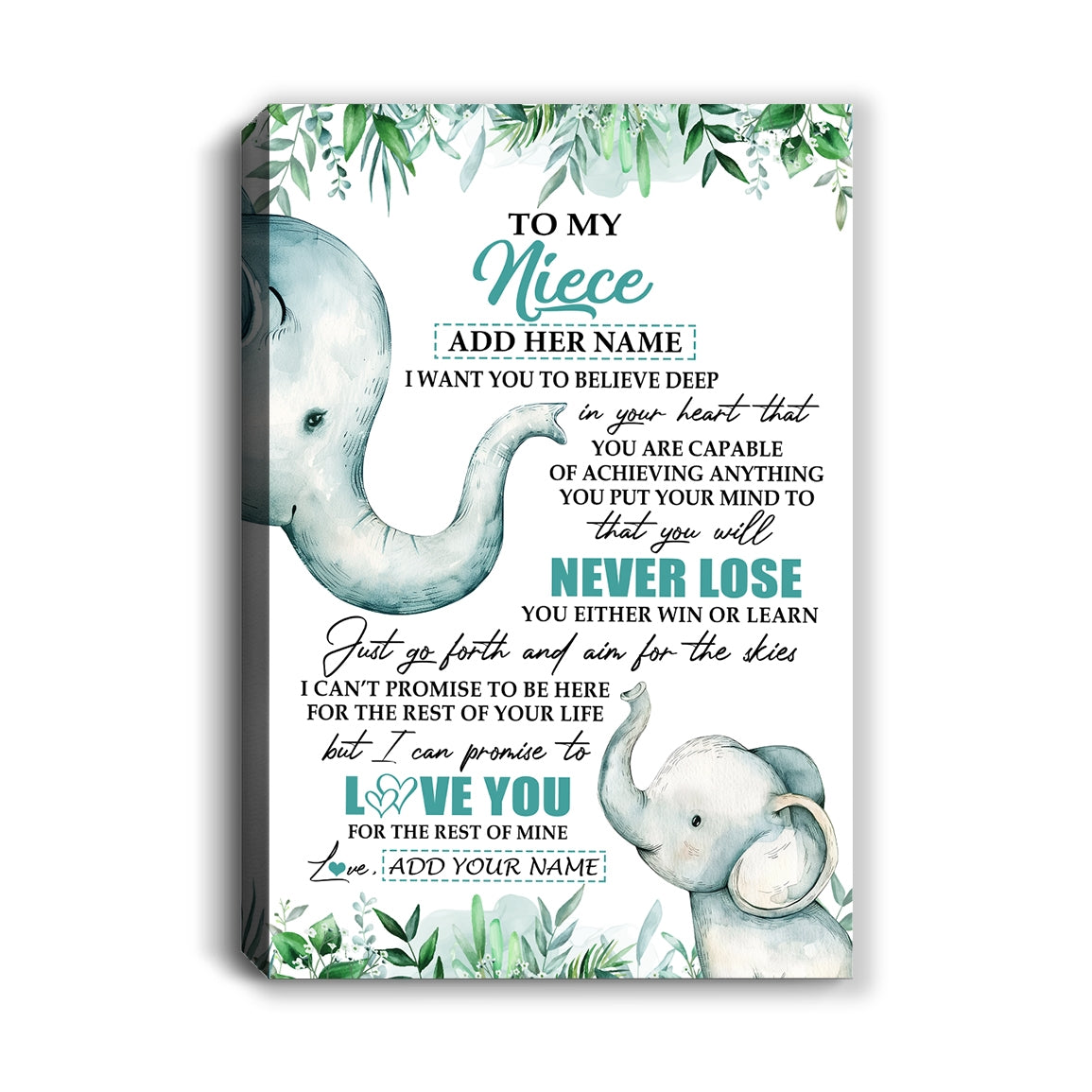 Personalized To My Niece Tumbler From Aunt Uncle Auntie You Will Never Lose Elephant Niece Birthday Gifts Graduation Christmas Custom Wall Art Print Framed Canvas | siriusteestore