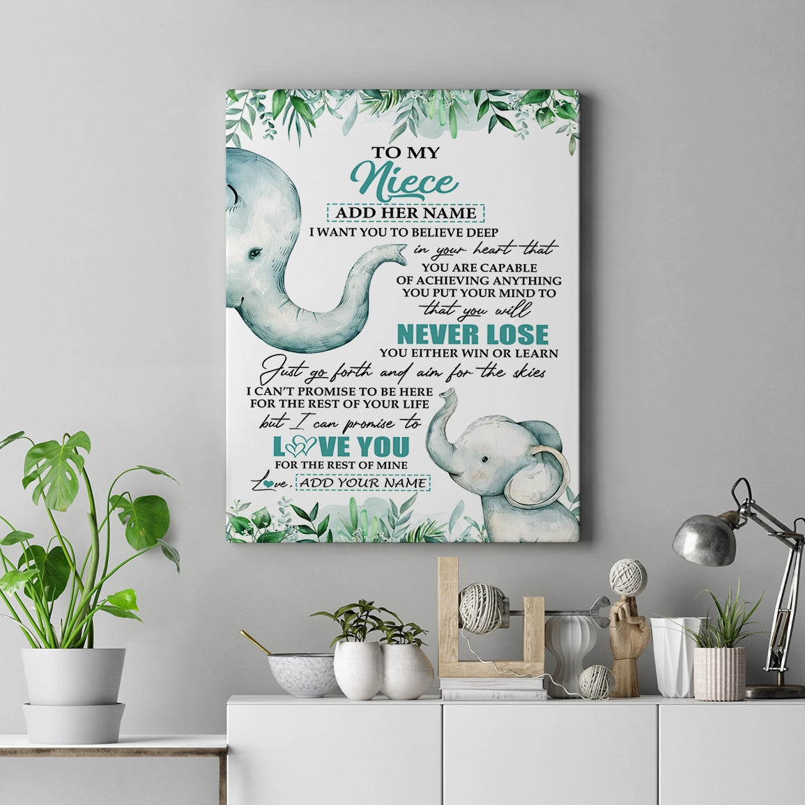 Personalized To My Niece Tumbler From Aunt Uncle Auntie You Will Never Lose Elephant Niece Birthday Gifts Graduation Christmas Custom Wall Art Print Framed Canvas | siriusteestore