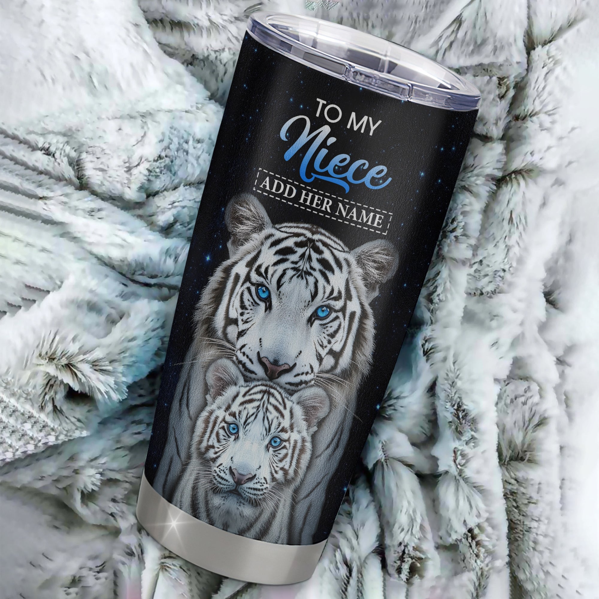 Personalized To My Niece Tumbler From Aunt Uncle I Close My Eyes White Tiger Niece Birthday Gifts Graduation Christmas Custom Stainless Steel Gift Mug | siriusteestore