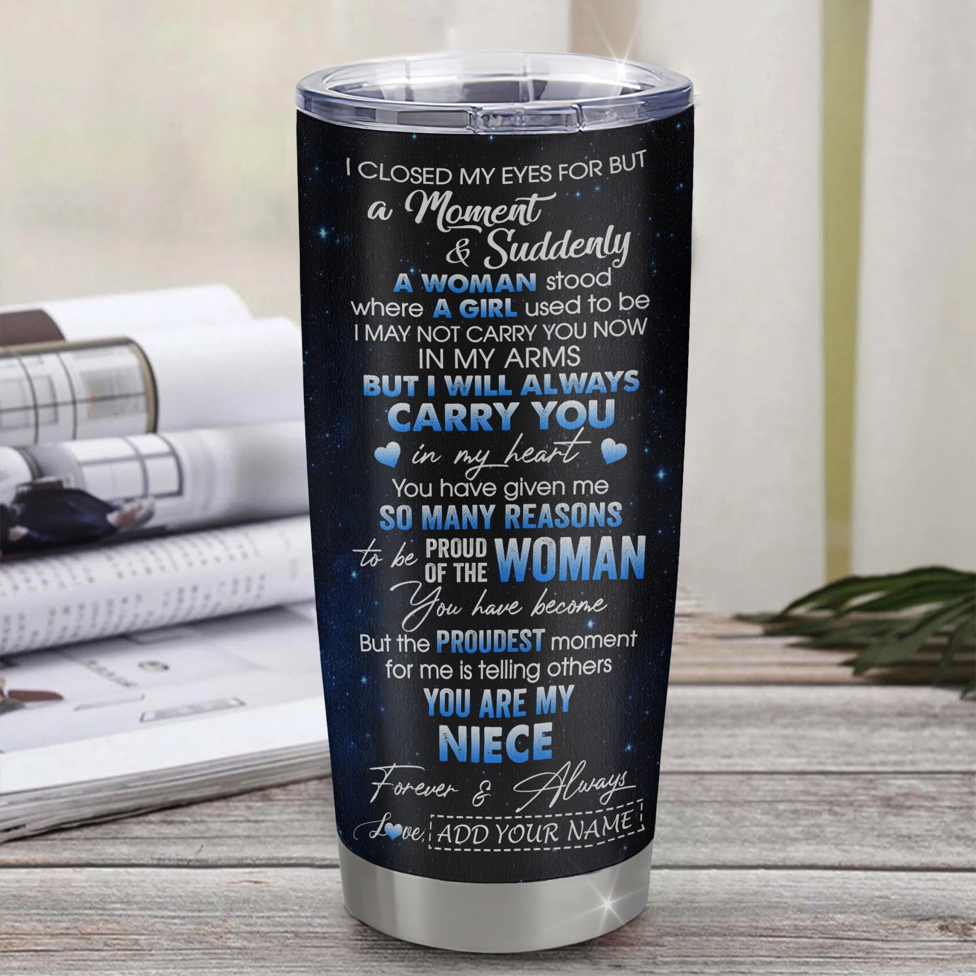 Personalized To My Niece Tumbler From Aunt Uncle I Close My Eyes White Tiger Niece Birthday Gifts Graduation Christmas Custom Stainless Steel Gift Mug | siriusteestore