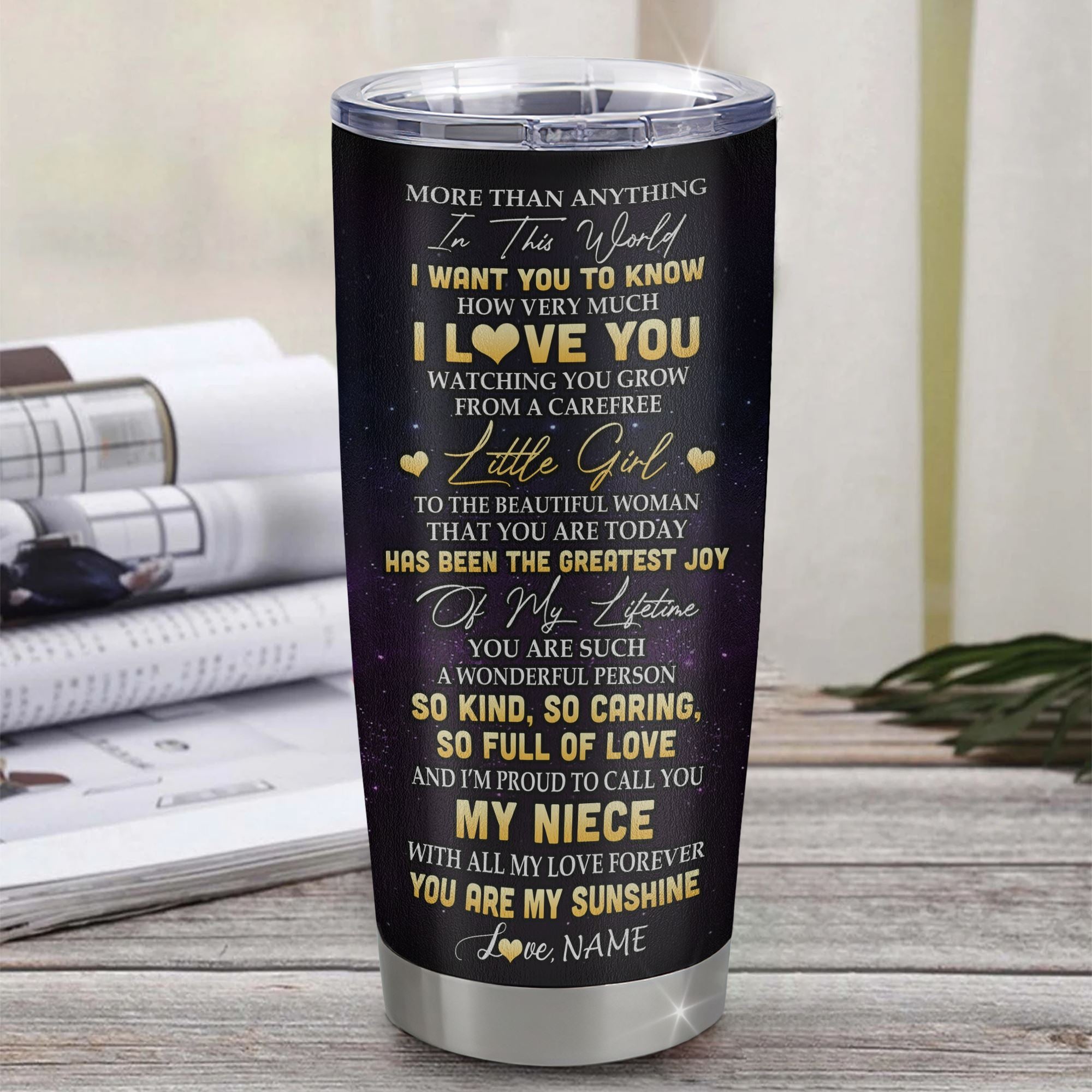 Personalized To My Niece Tumbler From Aunt Uncle Positive Energy Encourage Brave Little Bear Niece Birthday Gifts Graduation Christmas Custom Travel Mug | siriusteestore