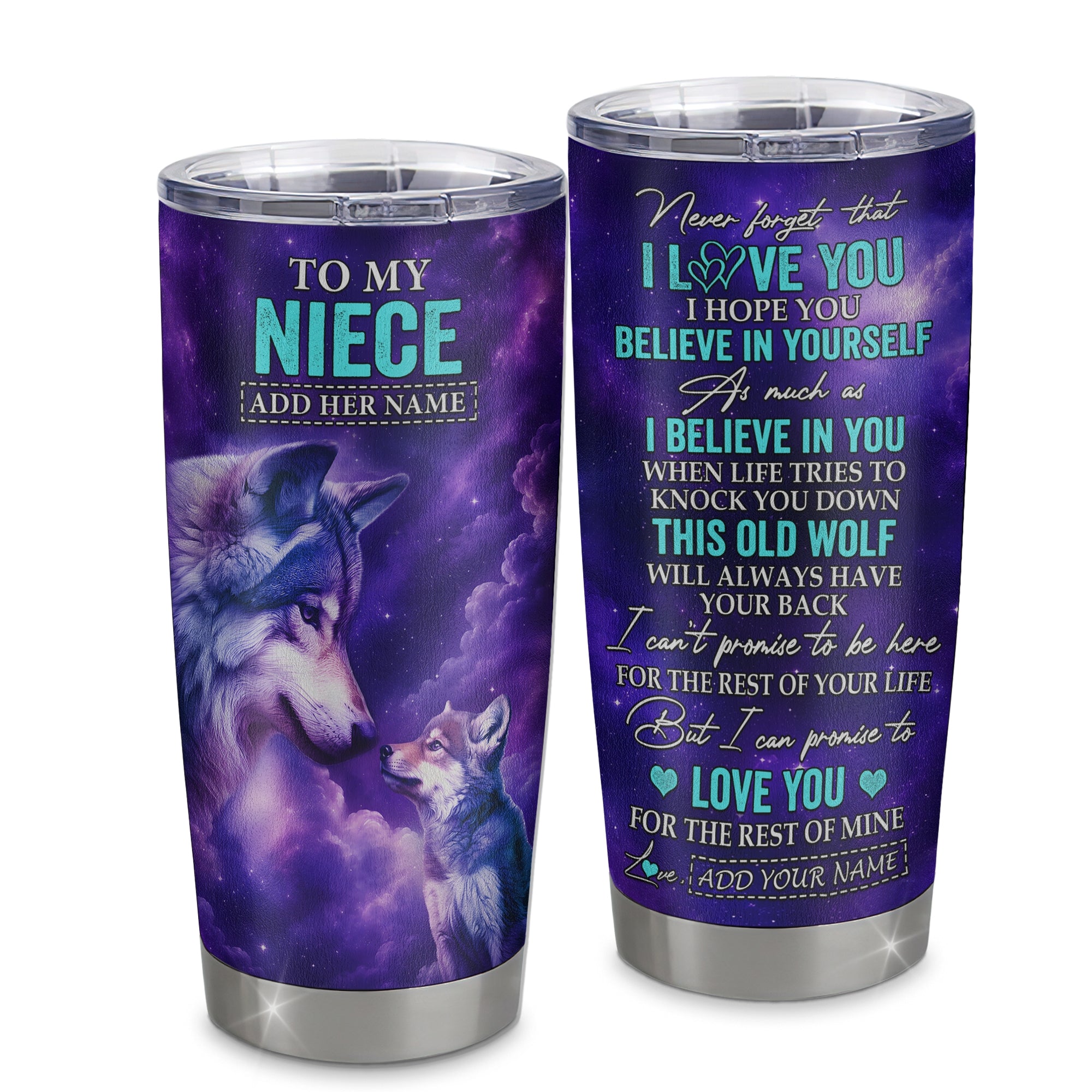 Personalized To My Niece Tumbler From Aunt Uncle Wolf Never Forget I Love You Niece Birthday Gifts Graduation Christmas Custom Stainless Steel Travel Mug | siriusteestore