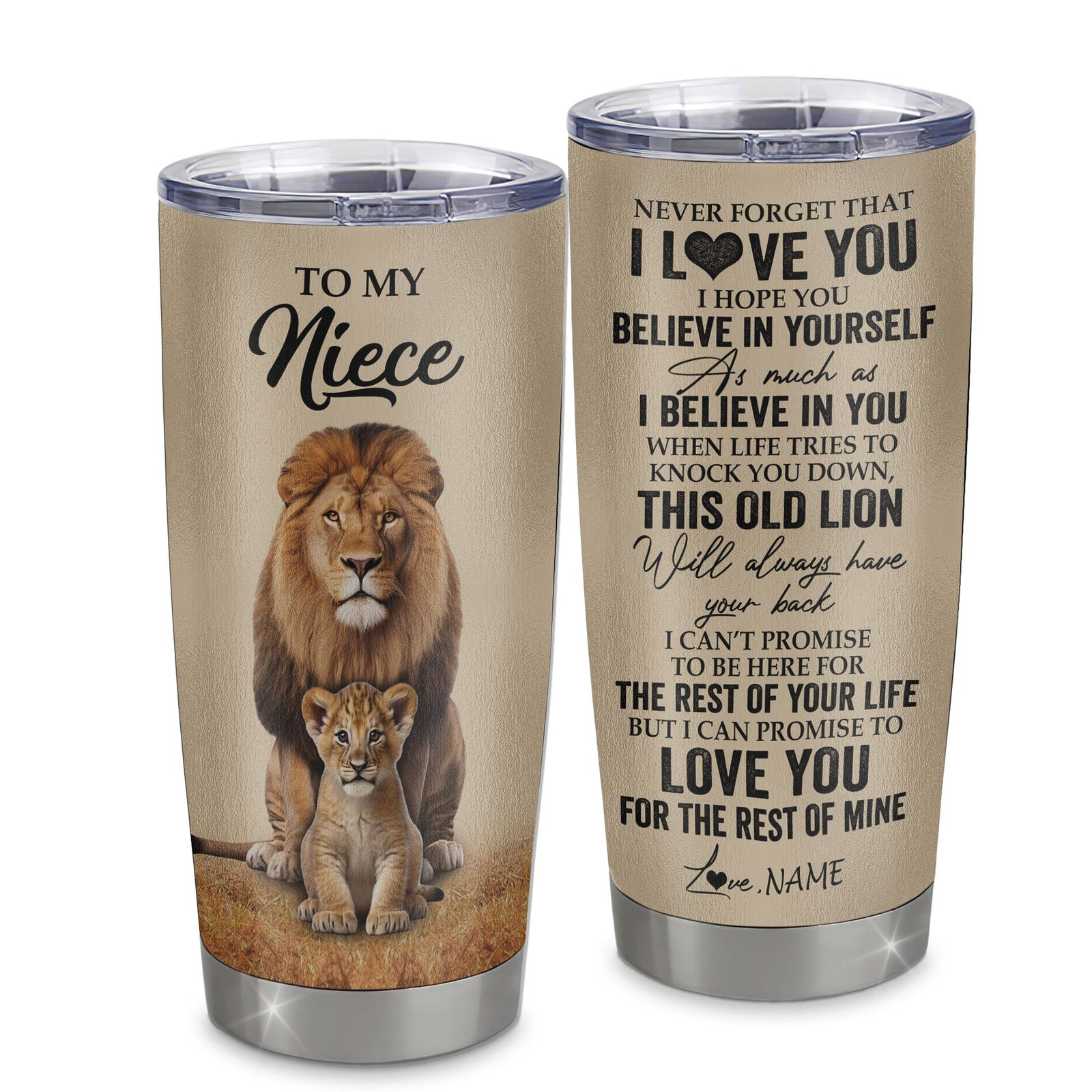 Personalized To My Niece Tumbler From Uncle Lion Stainless Steel Cup Never Forget That I Love You Niece Birthday Gifts Graduation Christmas Custom Travel Mug | siriusteestore