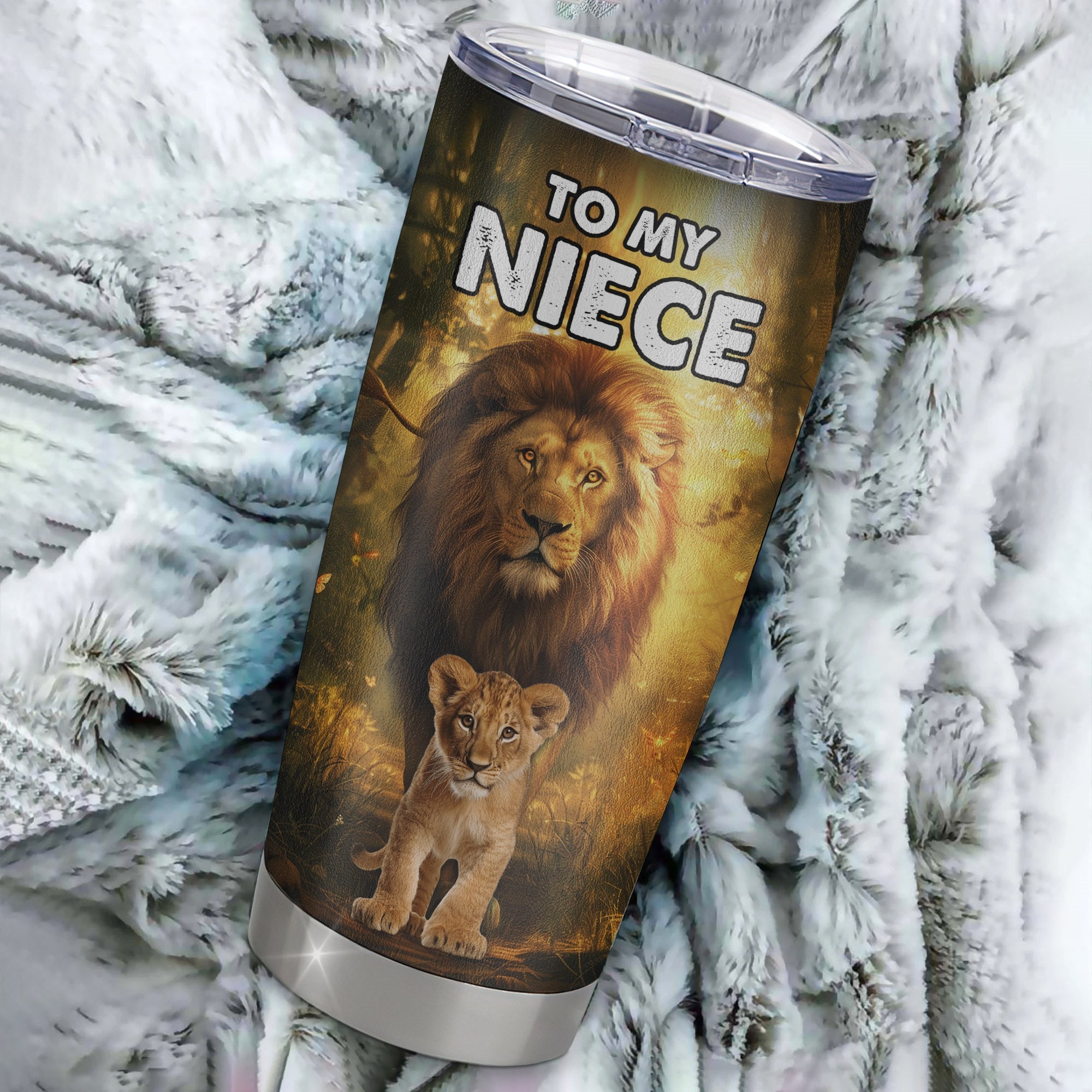 Personalized To My Niece Tumbler From Uncle Stainless Steel Cup Lion Never Give Up Niece Birthday Graduation Christmas Travel Mug | siriusteestore