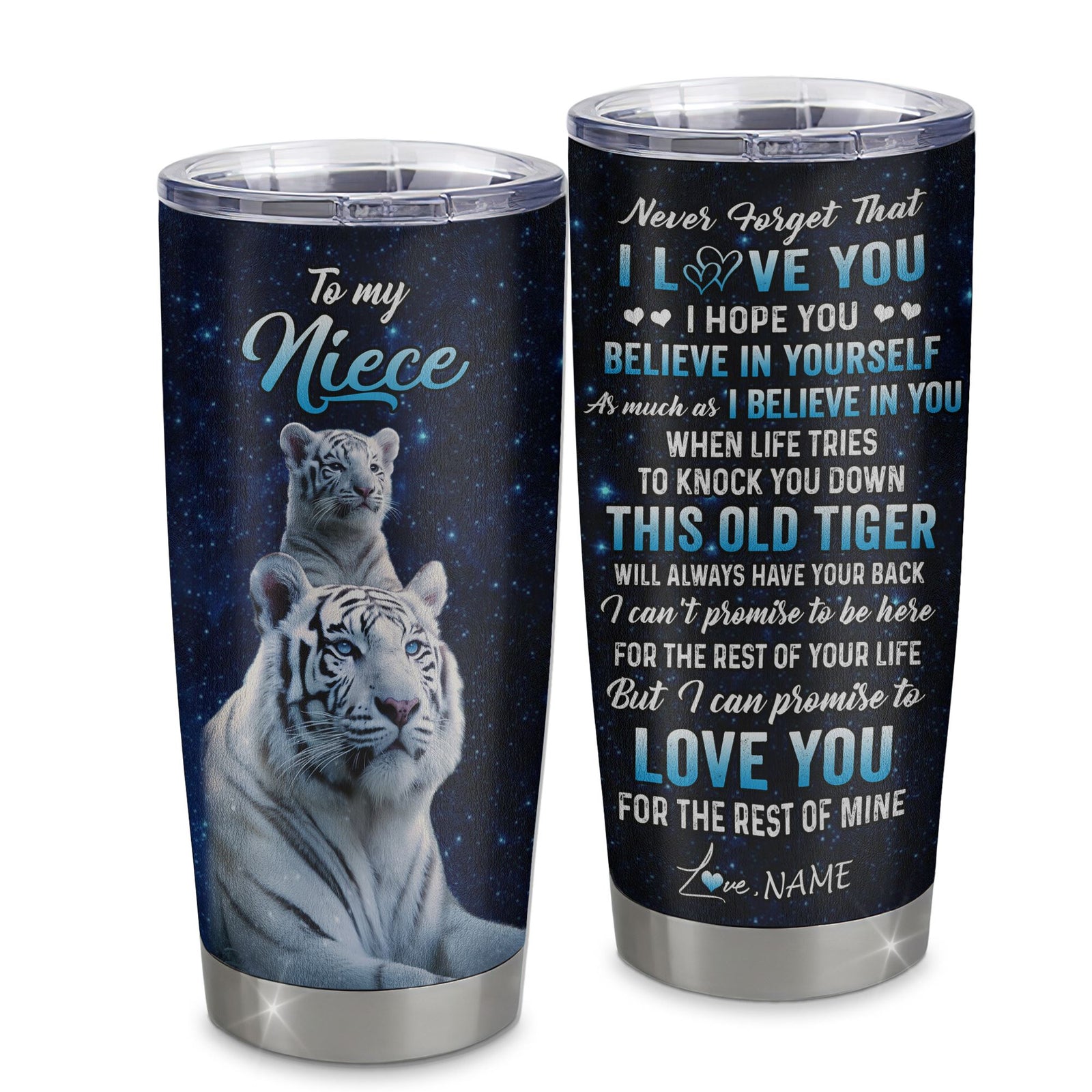 Personalized To My Niece Tumbler Gift From Aunt Uncle Auntie Stainless Steel Cup This Old Tiger Love You Niece Birthday Graduation Christmas Custom Travel Mug | siriusteestore