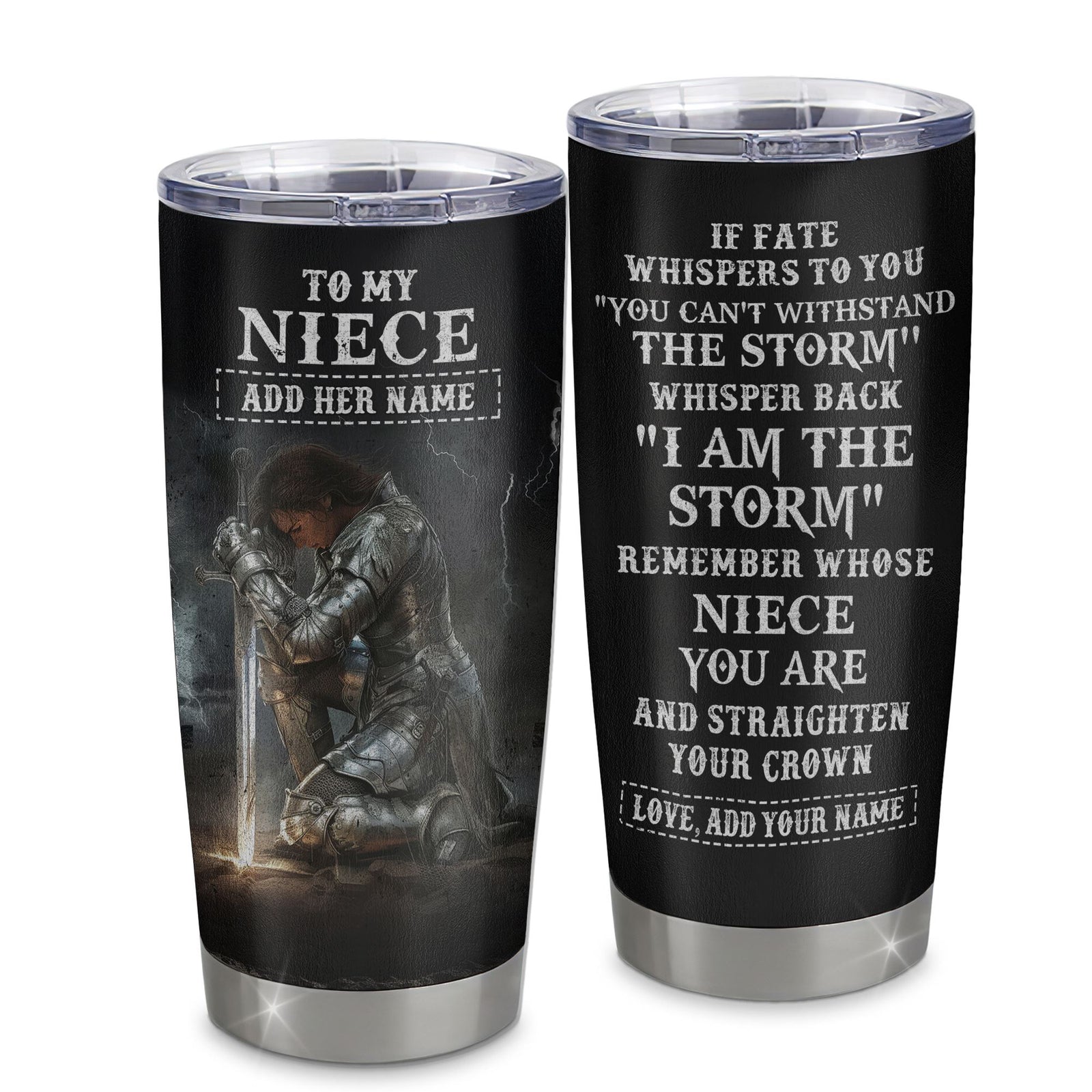 Personalized To My Niece Tumbler Women Warrior Knights Templar I Am The Storm Best Niece Birthday Gifts Graduation Christmas Custom Stainless Steel Cup Travel Mug | siriusteestore