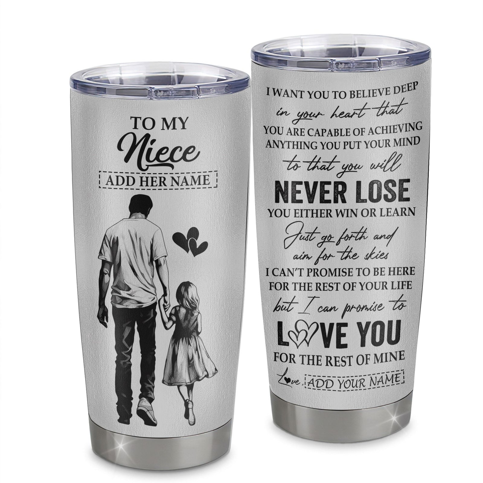 Personalized To My Niece Tumbler You Will Never Lose From Uncle Niece Birthday Gifts Graduation Christmas Custom Stainless Steel Cup Travel Mug | siriusteestore