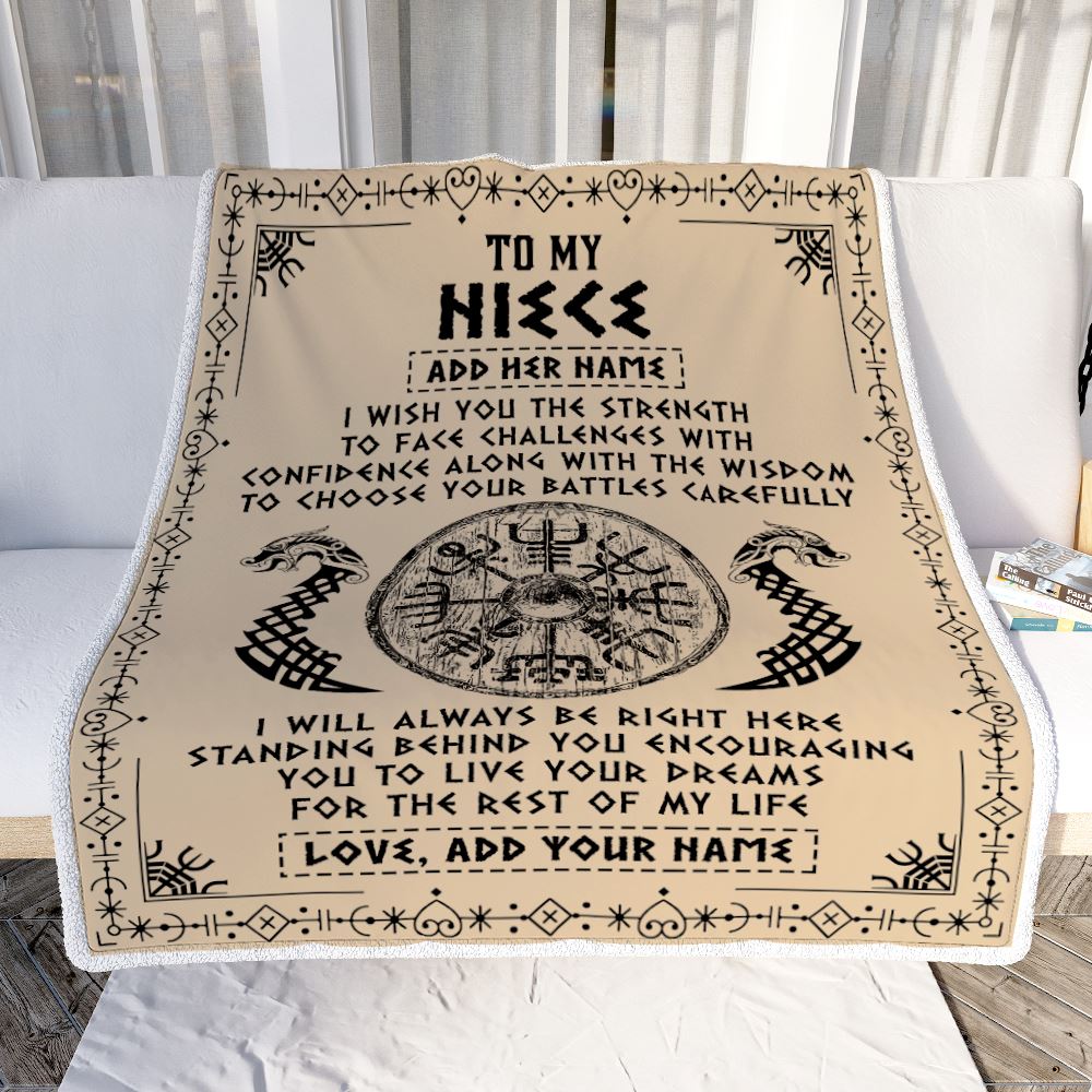 Personalized To My Niece Viking Blanket From Aunt Uncle I Wish You The Strength Scandinavian Norse Runes Viking For Women Birthday Gifts Fleece Blanket | siriusteestore