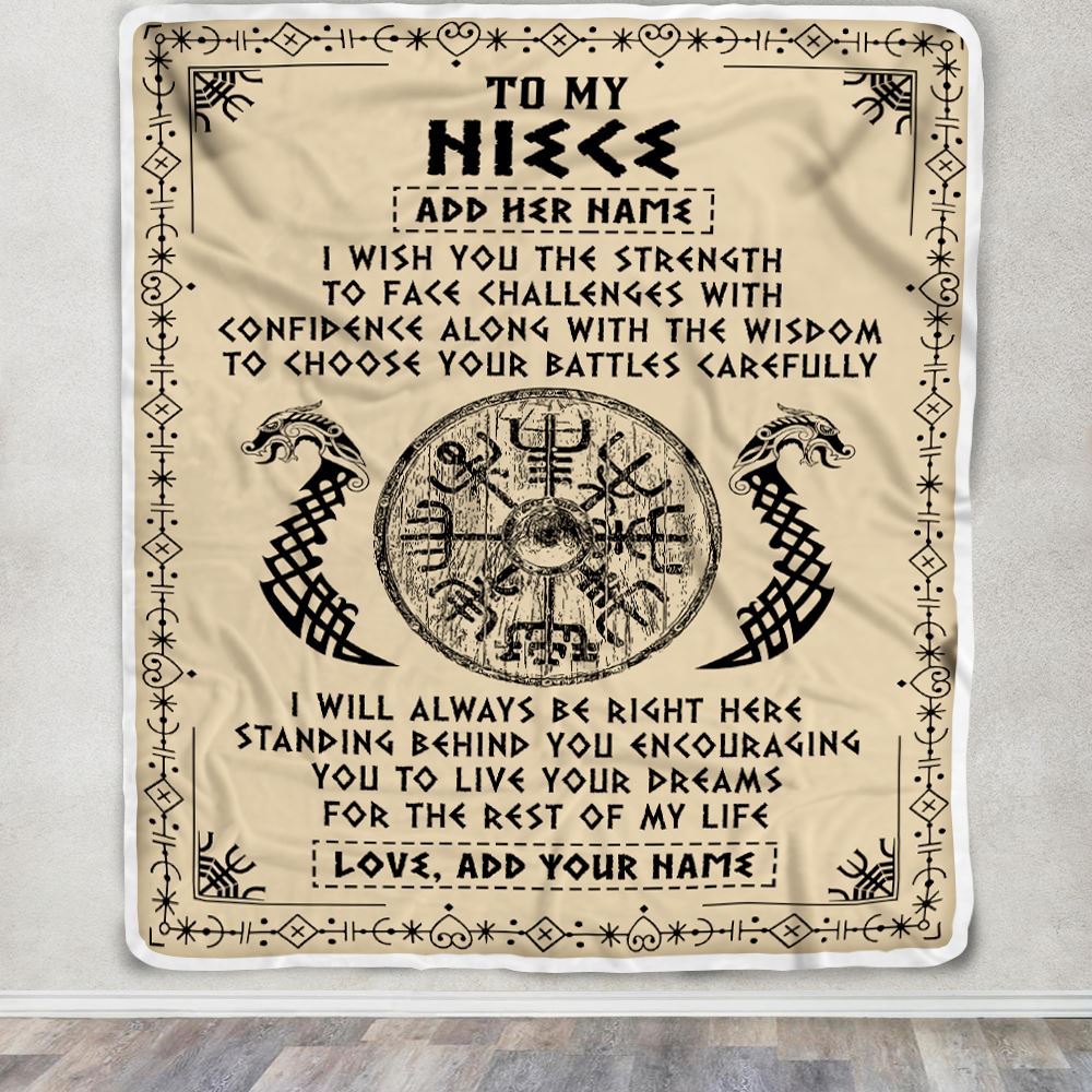 Personalized To My Niece Viking Blanket From Aunt Uncle I Wish You The Strength Scandinavian Norse Runes Viking For Women Birthday Gifts Fleece Blanket | siriusteestore