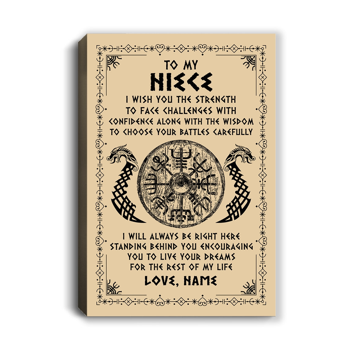 Personalized To My Niece Viking Canvas I Wish You The Strength Scandinavian Norse Runes Viking For Women Birthday Gifts Christmas Custom Wall Art Print Framed Canvas | siriusteestore
