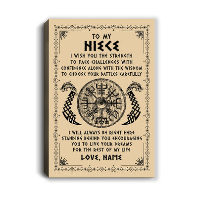 Personalized To My Niece Viking Canvas I Wish You The Strength Scandinavian Norse Runes Viking For Women Birthday Gifts Christmas Custom Wall Art Print Framed Canvas | siriusteestore