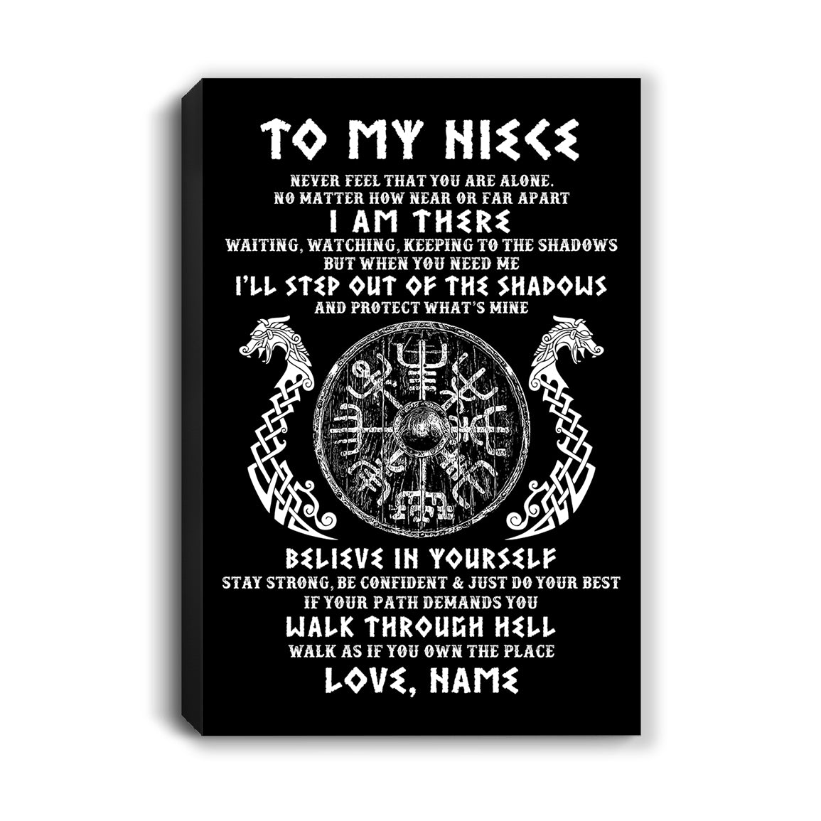 Personalized To My Niece Viking Canvas Never Feel You Are Alone Odin Scandinavian Norse Runes Niece Birthday Gifts Christmas Custom Wall Art Print Framed Canvas | siriusteestore