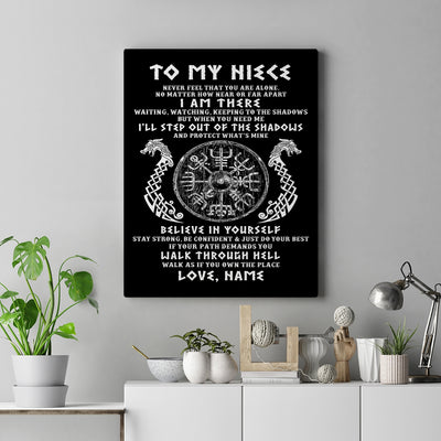Personalized To My Niece Viking Canvas Never Feel You Are Alone Odin Scandinavian Norse Runes Niece Birthday Gifts Christmas Custom Wall Art Print Framed Canvas | siriusteestore
