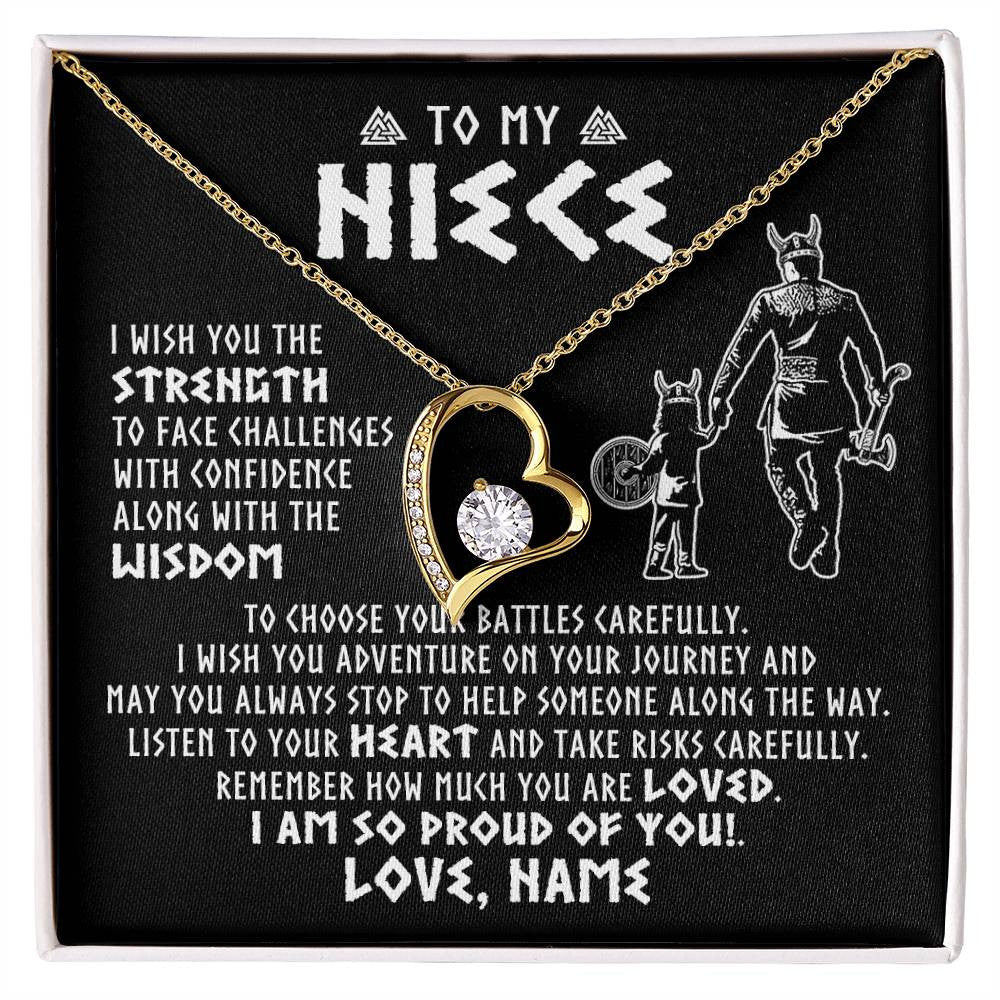 Forever Love Necklace 18K Yellow Gold Finish | 1 | Personalized To My Niece Viking Necklace From Uncle I Am So Proud Of You Runes Viking Niece Birthday Christmas Customized Gift Box Message Card | siriusteestore
