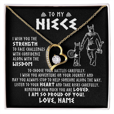 Forever Love Necklace 18K Yellow Gold Finish | 1 | Personalized To My Niece Viking Necklace From Uncle I Am So Proud Of You Runes Viking Niece Birthday Christmas Customized Gift Box Message Card | siriusteestore