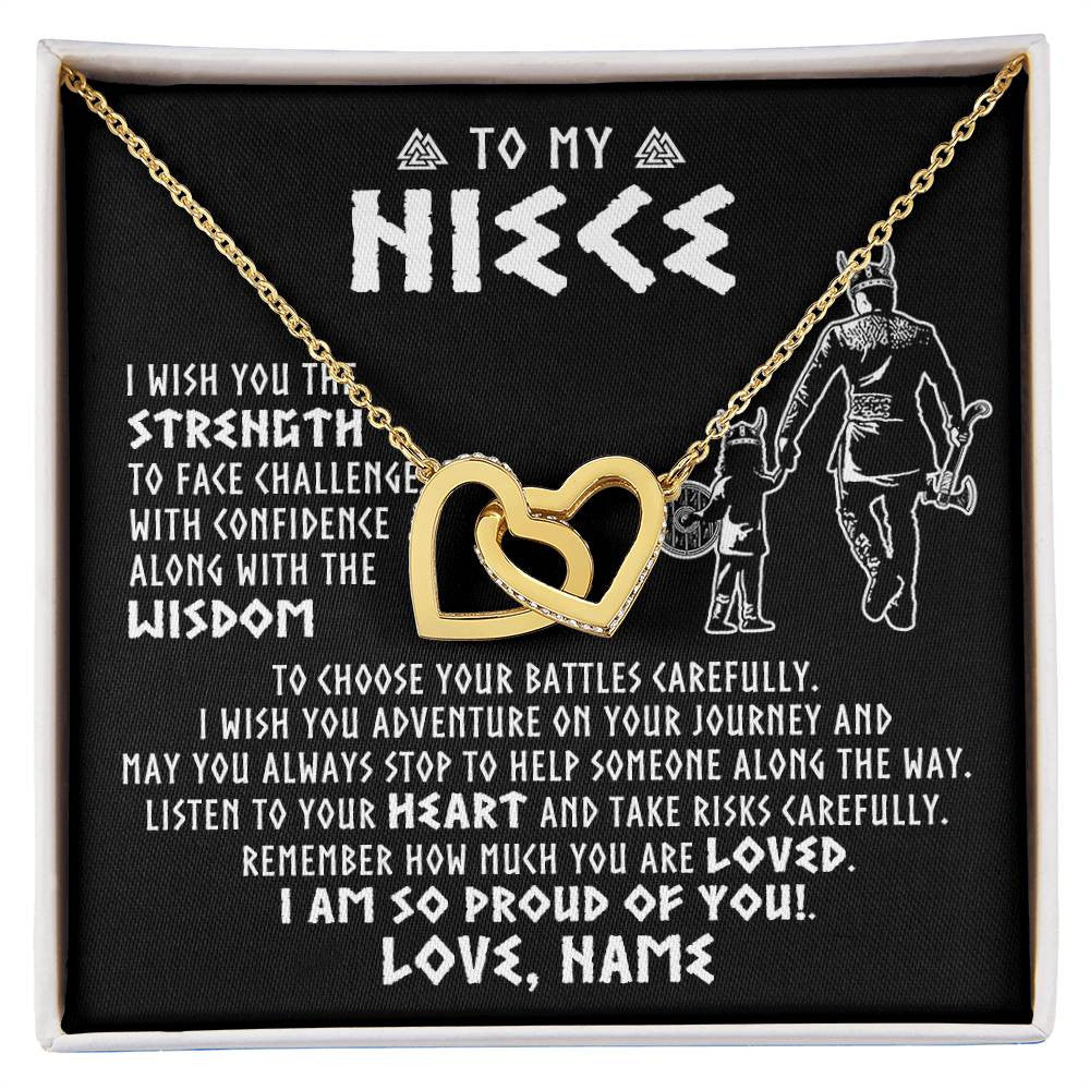 Interlocking Hearts Necklace 18K Yellow Gold Finish | 1 | Personalized To My Niece Viking Necklace From Uncle I Am So Proud Of You Runes Viking Niece Birthday Christmas Customized Gift Box Message Card | siriusteestore