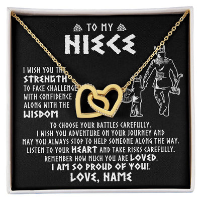 Interlocking Hearts Necklace 18K Yellow Gold Finish | 1 | Personalized To My Niece Viking Necklace From Uncle I Am So Proud Of You Runes Viking Niece Birthday Christmas Customized Gift Box Message Card | siriusteestore