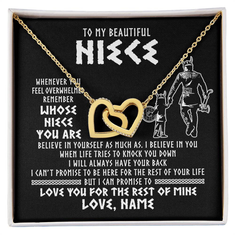 Interlocking Hearts Necklace 18K Yellow Gold Finish | 1 | Personalized To My Niece Viking Necklace From Uncle Whenever You Feel Overwhelmed Niece Birthday Christmas Jewelry Customized Gift Message Card | siriusteestore