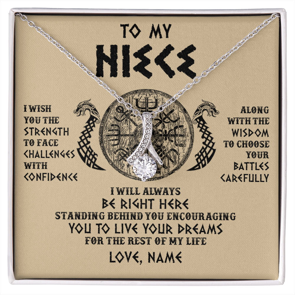 Alluring Beauty Necklace 14K White Gold Finish | 1 | Personalized To My Niece Viking Necklace I Wish You The Strength Scandinavian Norse Runes Viking For Women Birthday Christmas Customized Gift Box Message Card | siriusteestore