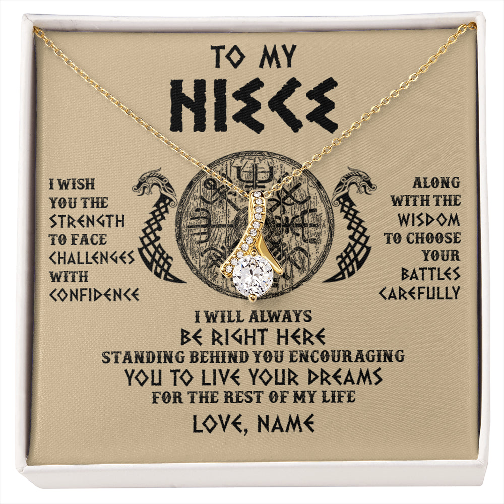 Alluring Beauty Necklace 18K Yellow Gold Finish | 1 | Personalized To My Niece Viking Necklace I Wish You The Strength Scandinavian Norse Runes Viking For Women Birthday Christmas Customized Gift Box Message Card | siriusteestore