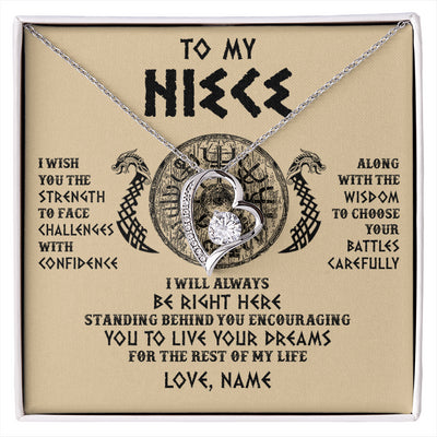 Forever Love Necklace 14K White Gold Finish | 1 | Personalized To My Niece Viking Necklace I Wish You The Strength Scandinavian Norse Runes Viking For Women Birthday Christmas Customized Gift Box Message Card | siriusteestore