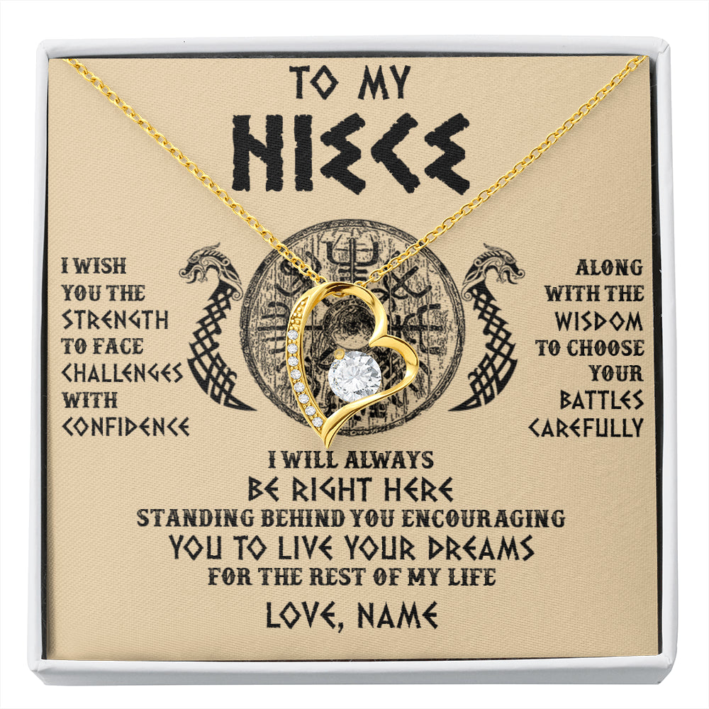 Forever Love Necklace 18K Yellow Gold Finish | 1 | Personalized To My Niece Viking Necklace I Wish You The Strength Scandinavian Norse Runes Viking For Women Birthday Christmas Customized Gift Box Message Card | siriusteestore
