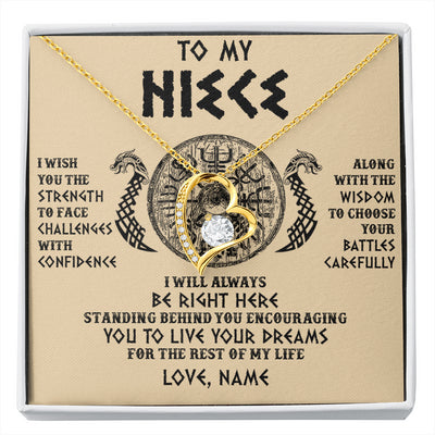 Forever Love Necklace 18K Yellow Gold Finish | 1 | Personalized To My Niece Viking Necklace I Wish You The Strength Scandinavian Norse Runes Viking For Women Birthday Christmas Customized Gift Box Message Card | siriusteestore