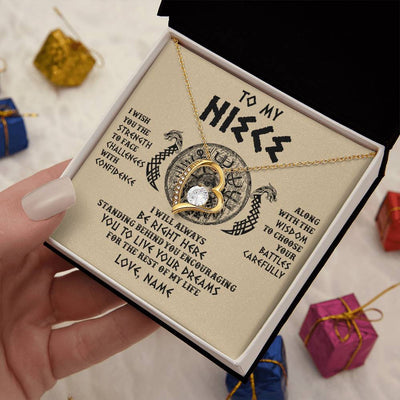 Forever Love Necklace 18K Yellow Gold Finish | 2 | Personalized To My Niece Viking Necklace I Wish You The Strength Scandinavian Norse Runes Viking For Women Birthday Christmas Customized Gift Box Message Card | siriusteestore