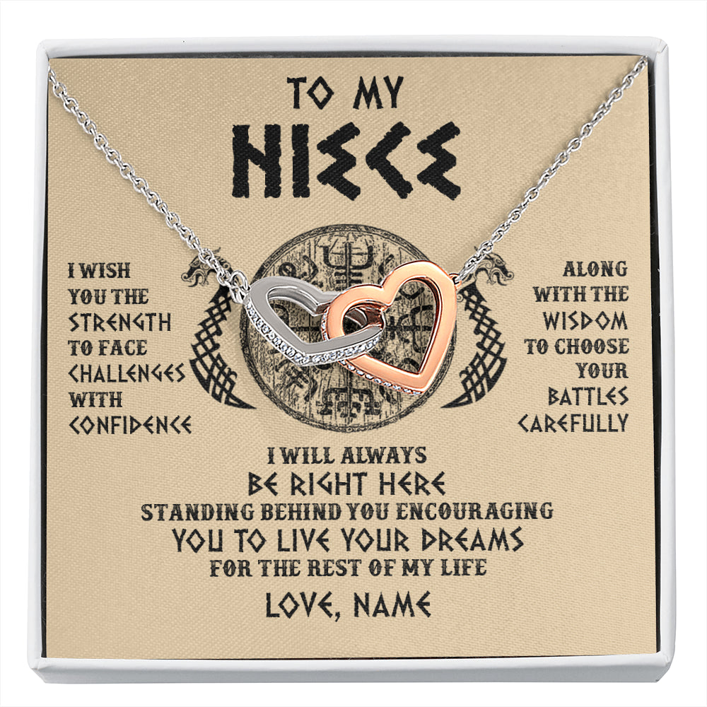 Interlocking Hearts Necklace Stainless Steel & Rose Gold Finish | 1 | Personalized To My Niece Viking Necklace I Wish You The Strength Scandinavian Norse Runes Viking For Women Birthday Christmas Customized Gift Box Message Card | siriusteestore