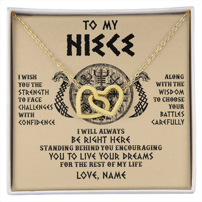 Interlocking Hearts Necklace 18K Yellow Gold Finish | 1 | Personalized To My Niece Viking Necklace I Wish You The Strength Scandinavian Norse Runes Viking For Women Birthday Christmas Customized Gift Box Message Card | siriusteestore
