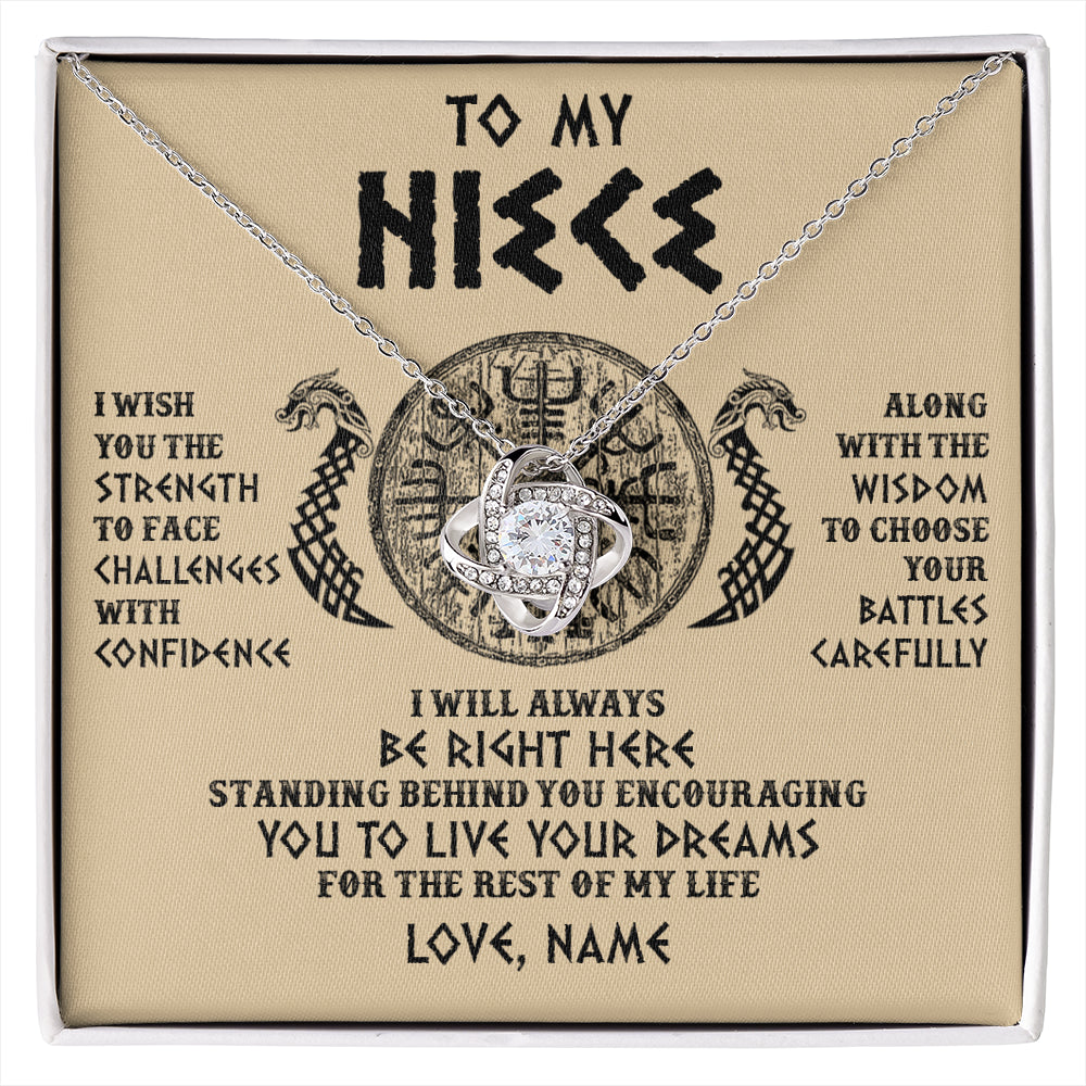 Love Knot Necklace 14K White Gold Finish | 1 | Personalized To My Niece Viking Necklace I Wish You The Strength Scandinavian Norse Runes Viking For Women Birthday Christmas Customized Gift Box Message Card | siriusteestore