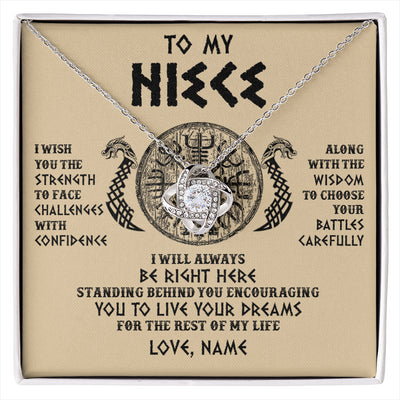 Love Knot Necklace 14K White Gold Finish | 1 | Personalized To My Niece Viking Necklace I Wish You The Strength Scandinavian Norse Runes Viking For Women Birthday Christmas Customized Gift Box Message Card | siriusteestore