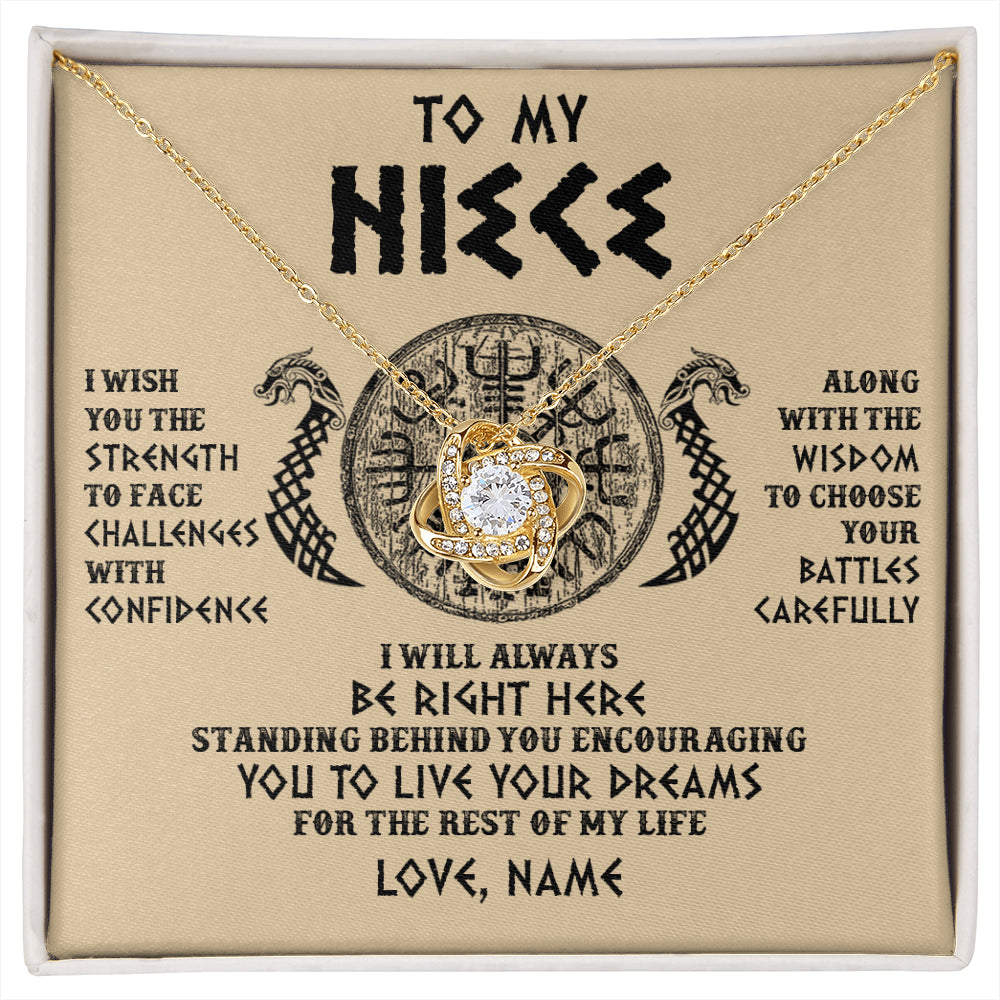 Love Knot Necklace 18K Yellow Gold Finish | 1 | Personalized To My Niece Viking Necklace I Wish You The Strength Scandinavian Norse Runes Viking For Women Birthday Christmas Customized Gift Box Message Card | siriusteestore