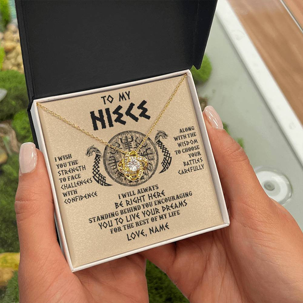 Love Knot Necklace 18K Yellow Gold Finish | 2 | Personalized To My Niece Viking Necklace I Wish You The Strength Scandinavian Norse Runes Viking For Women Birthday Christmas Customized Gift Box Message Card | siriusteestore